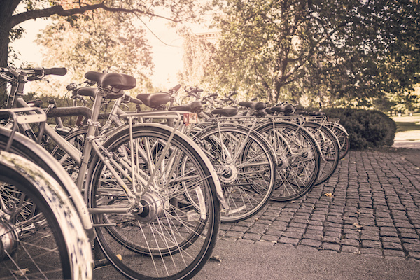 Bikes parked on sidewalk