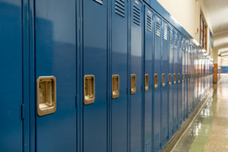 Blue lockers in a typical US high school